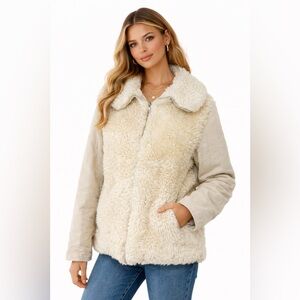 Vintage 1970s Cream Sherpa Teddy Coat | Faux Shearling Zip Jacket
